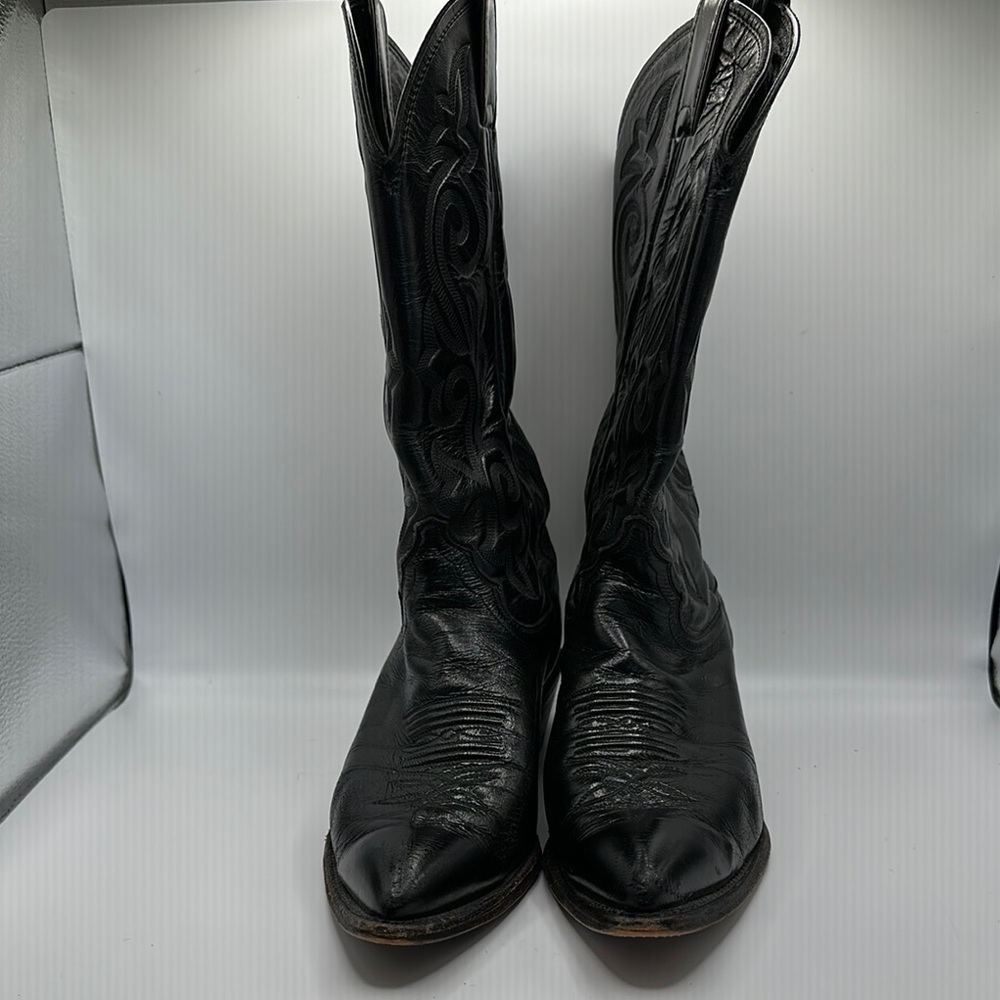 Justin Sz 9 Black Western Cowboy Boots with Embroidered Shaft - Picture 3 of 12